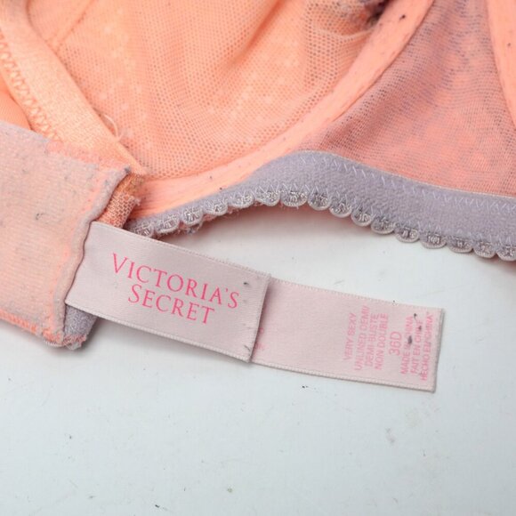 Victoria's Secret Very Sexy Unlined Demi Bra Underwire Lace Trim Coral 36D - Picture 4 of 5